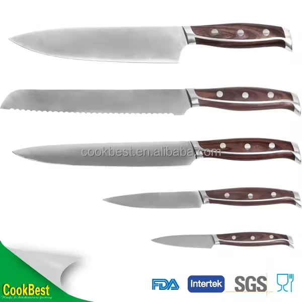2024 Recommended Product 2 Piece Family Utility Cookbest 5pcs stainless steel knife set kitchen knives set with wooden block