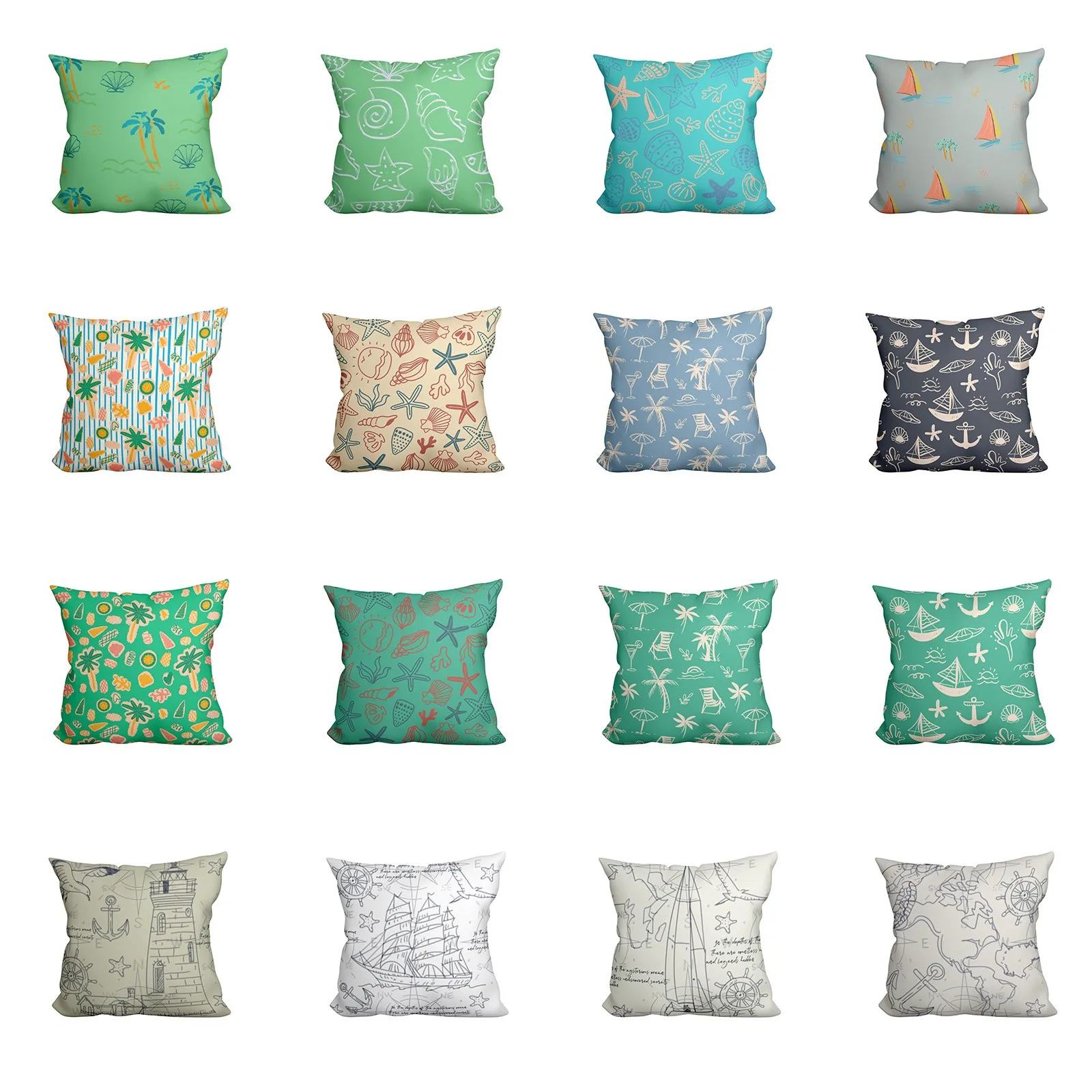 Wholesale Custom Sea Beach Shell Starfish Fashion Outdoor Printed Sublimation Cushions and Pillows Home Decor Sofa Pillowcases