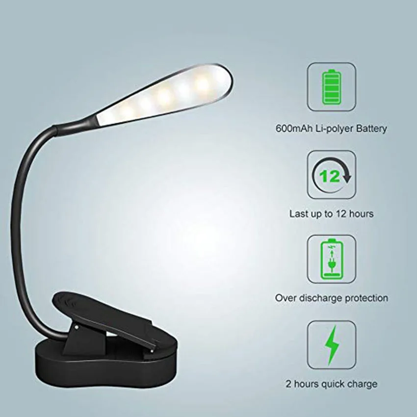 
New product warm and white light 3W led usb led clip light for reading book 
