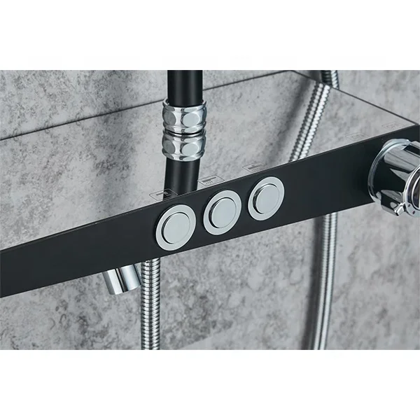 High Quality 304 Stainless Steel Shower Column Black Thermostatic Wall Shower Panel With Rainfall Bathroom Bath Shower Set