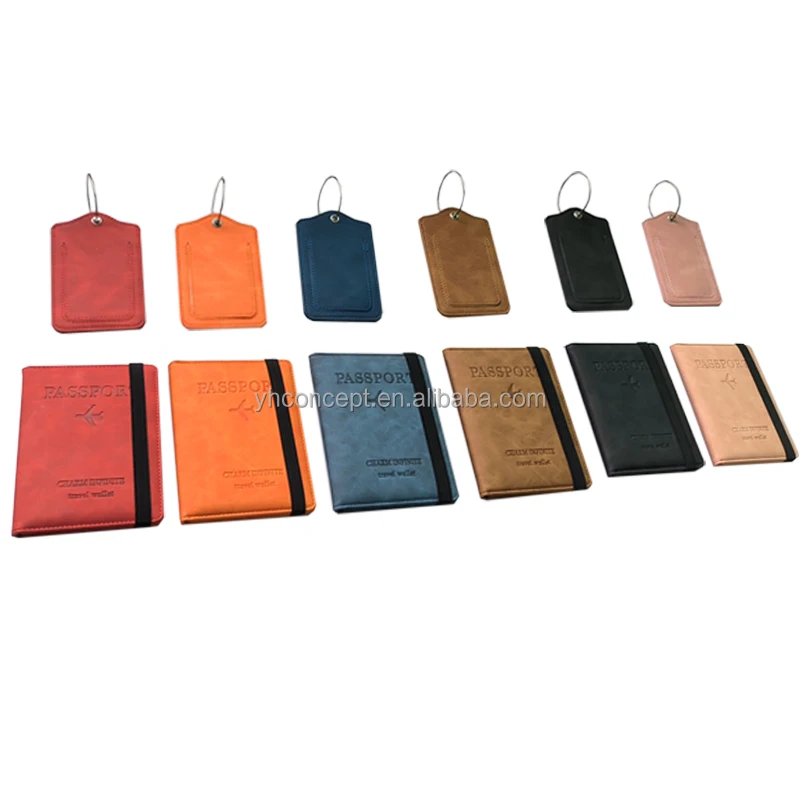 Hot Sale Passport Holder & Luggage Tag Set RFID Blocking PU Leather Travel Wallet Passport Organizer