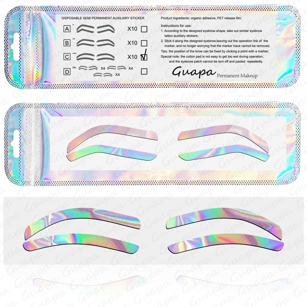 Holographic Silver Eyebrow Airbrush Shaping Stencils Brow Guide Shape Outline Tape Eyebrow Sticker Stencil Brow Tinting Template