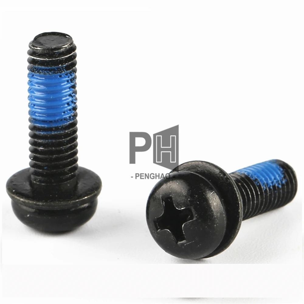 Custom Nylock Round Head Combination Screws Cross Flat and Spring Washer Black Zinc Nylon Patch Adhesive Anti-Loose Bolts