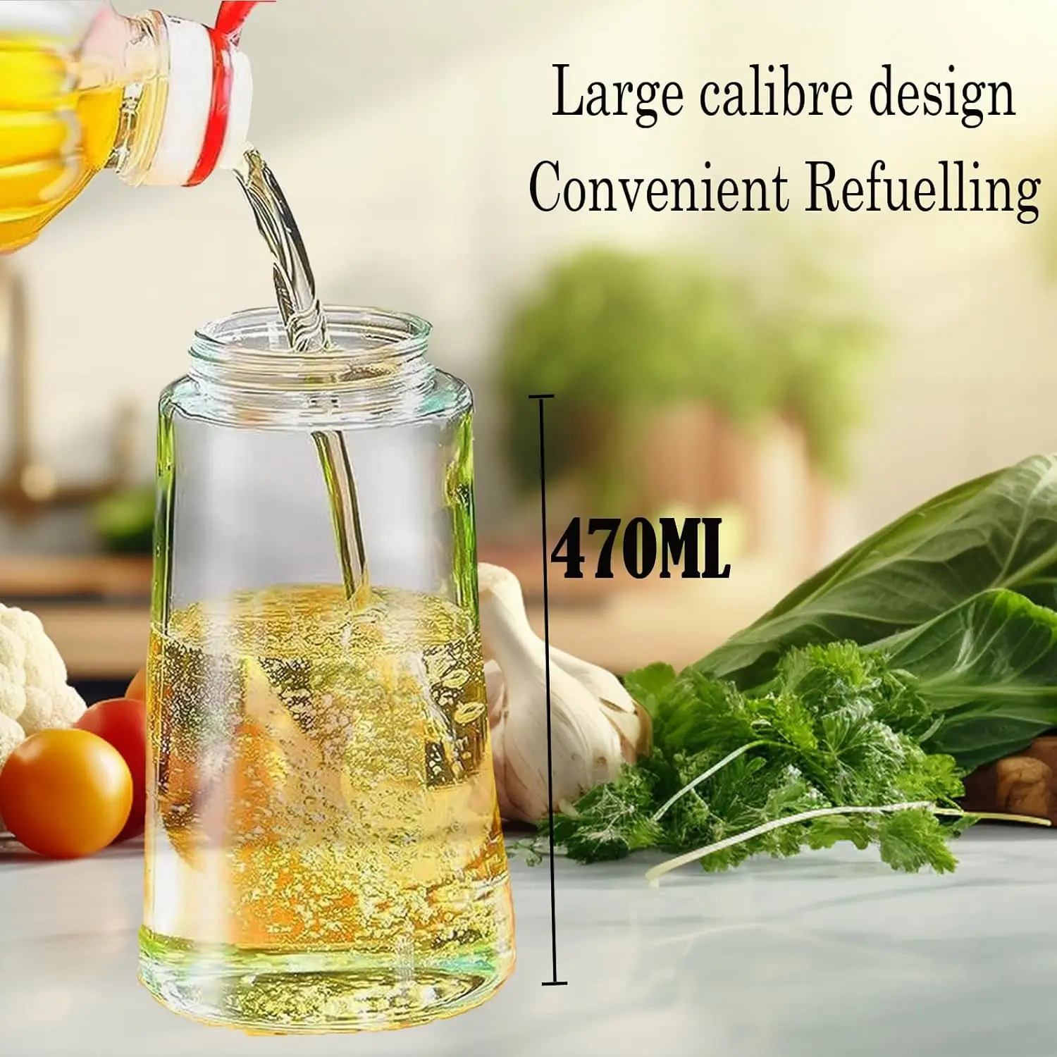 16oz/470ml  2 in 1 Glass Olive Oil Mister Sprayer Dispenser Spray Bottle for Kitchen and Air Fryer, Barbecue, Salad