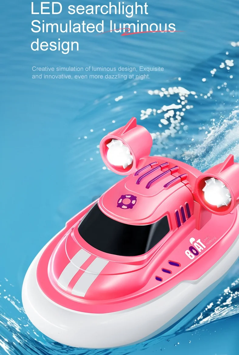 High Speed Toy Speed Boat Mini with USB Charging LED Searchlight 2.4GHz Control and Water Sensing Switch Durable RC Yacht Toy