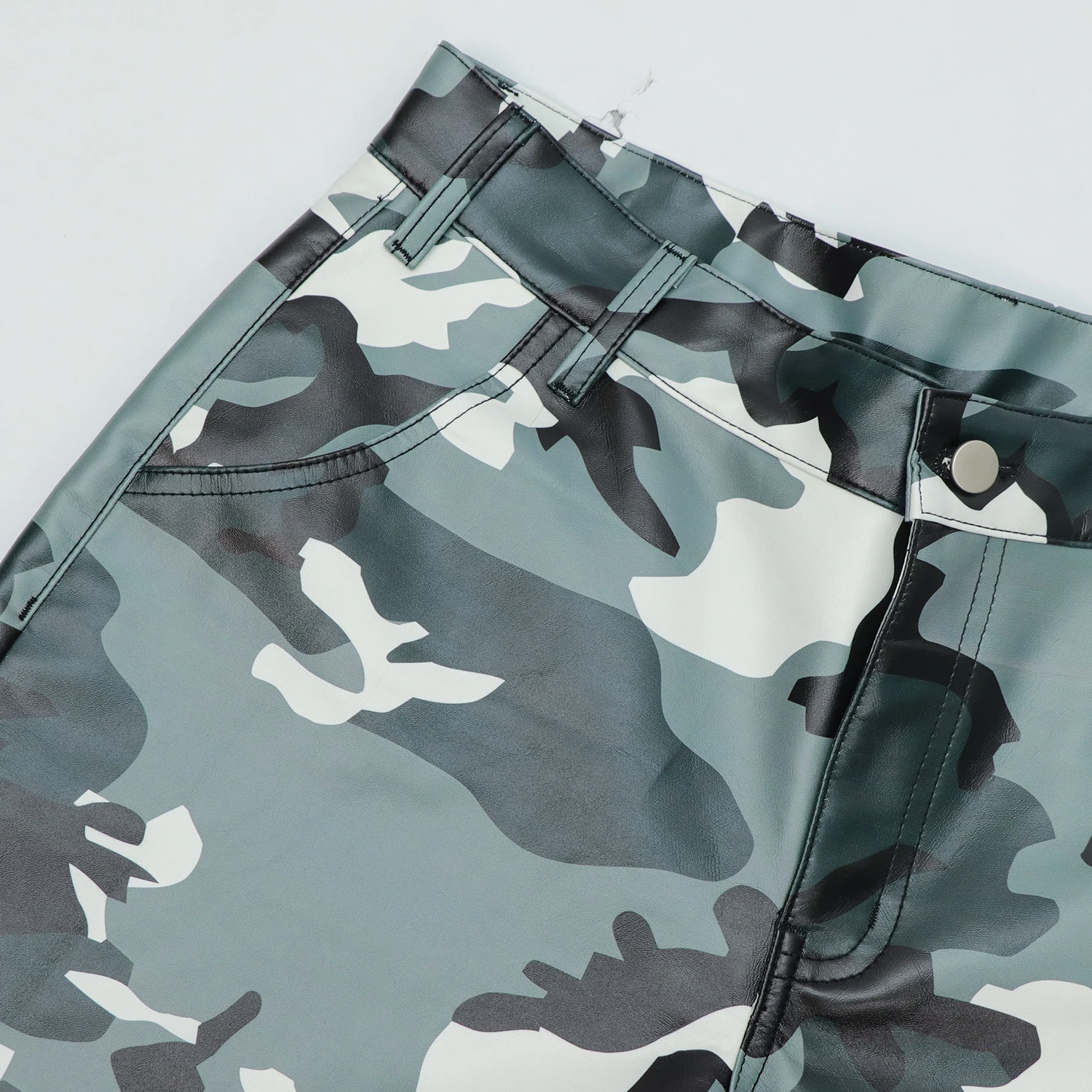 Custom Designer Street Camo PU Leather Pants Wide Leg Oversized Baggy Waterproof Camo Camouflage Pants for Men and Women