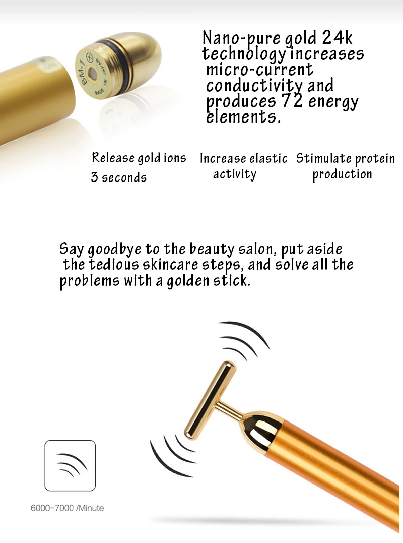 Skincare tools 2 In 1 24k gold facial massage beauty energy bar Pulse Vibrating Face Massager Facial Lift Tool Electric  Roller