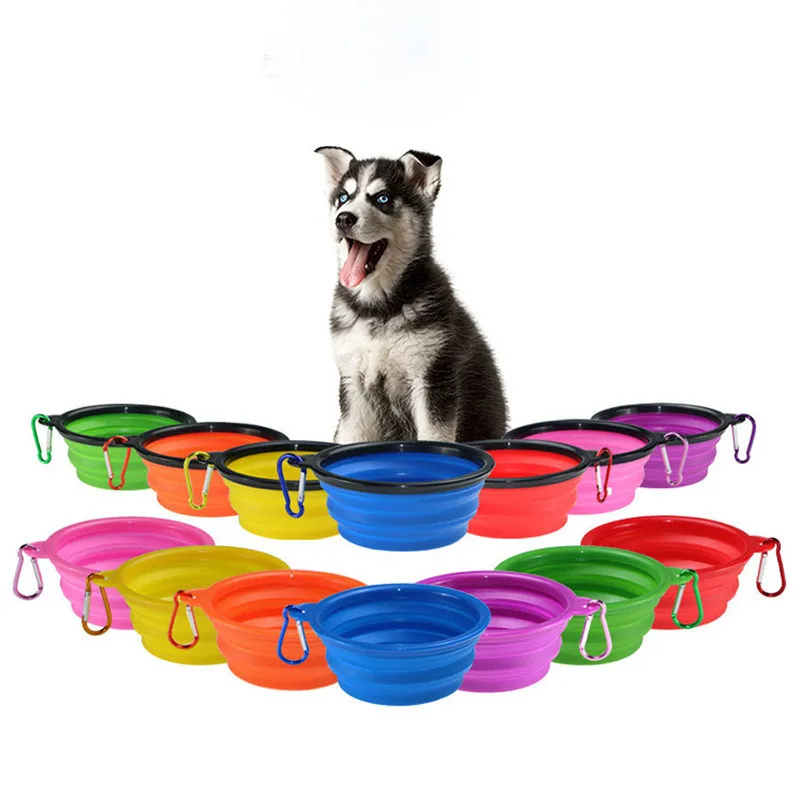 Custom Portable Dog Water Bowl Luxury Foldable Silicone Collapsible Dog Feeding Food Bowl