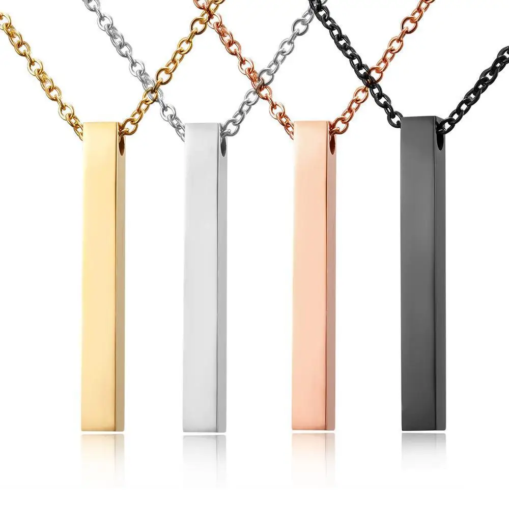 Custom Personalised Message Name 18k Gold Necklace Fashion Stainless Steel T Thin Blank Vertical Bar Pendant Chain Necklace