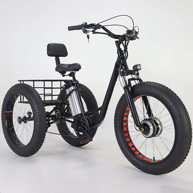 500W Big Power 20*4 Inch Fat Tire 3 Wheel Electric Tricycle With Rear Basket 3 Wheel Electric Cargo Bike Cargo Tricycle