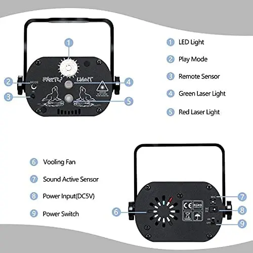 Mini Rotating Disco Light for Party,RGB LED 2 In 1,60 Mode,Indoor DJ Strobe Light Stage Lighting Projector