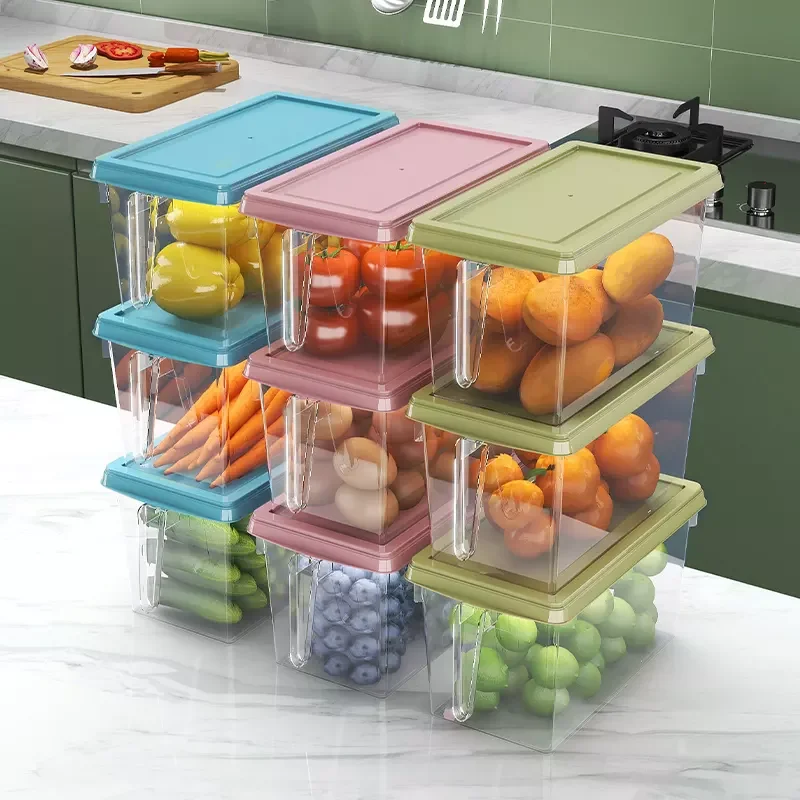 Plastic Fridge Organizer Bins Drawer Type Food Storage Container Kitchen Fridge Food Box With Handle