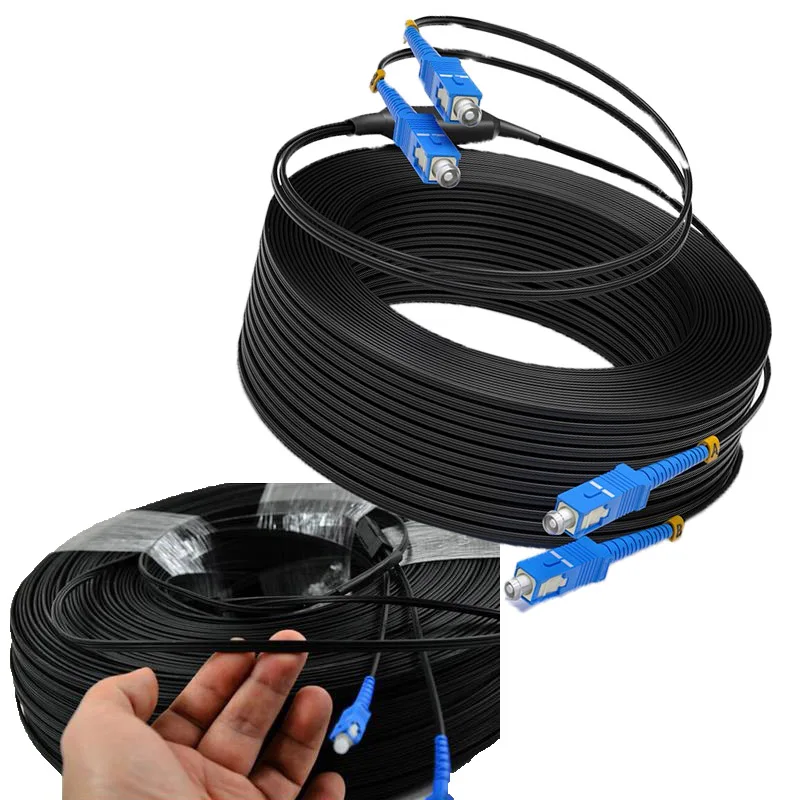 Cable Patchcord SC-SC APC UPC Patch Cord 100 150 200 300 Meters 9/125 SM SX Black Fiber Optic FTTH Drop  Cable