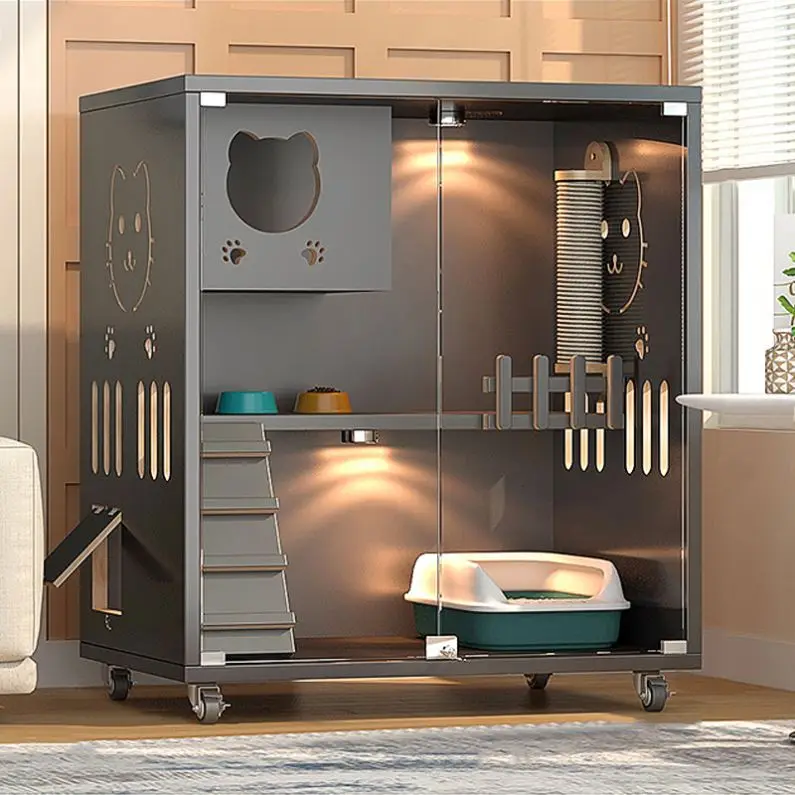 Environmental Protection Pet Housing multi large space multifunctional with light with door cat house wooden houses cats for cat