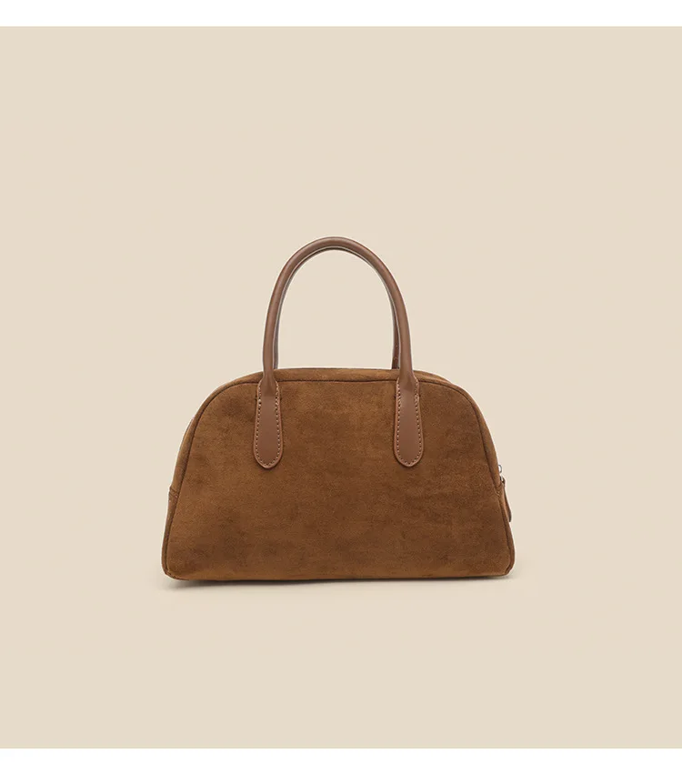 Women High Quality Suede Leather Bowling Half Month Handbag Manufacturers China Fashion Ladies Hand Bags For Outing