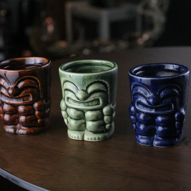 Мини-кружка Tiki гавайская чашка для вина керамическая маска двусторонняя Детская кружка лица художественная Керамическая рюмка