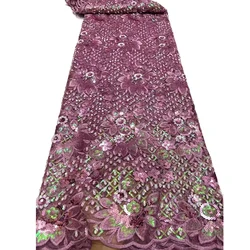 2022 Latest Nigerian Net Sequin Lace Beaded Fabric Floral Mesh Luxury Design Material for Sewing African Women Party Night Dress