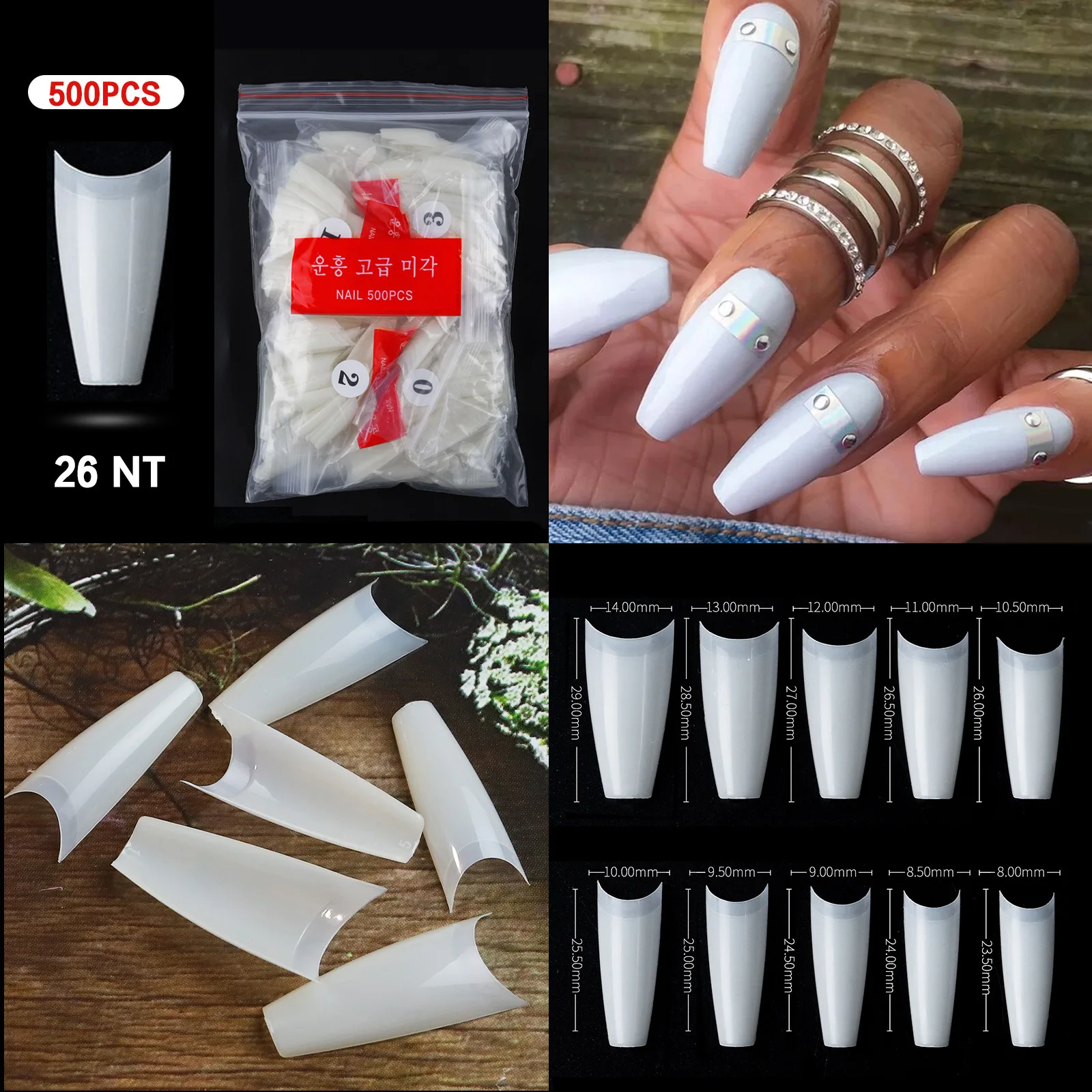 Nail Tips Natural Full Cover Coffin False Ballerina French Nail Tips Extension For Salon Home Diy Gel Nail Tips