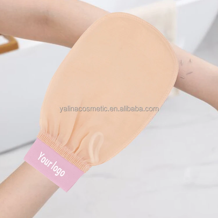 Custom Logo Natural Raw Bath Face Silk Mitt Turkish Cocoon Silk Scrub Glove 100% Silk Exfoliating Bath Gloves
