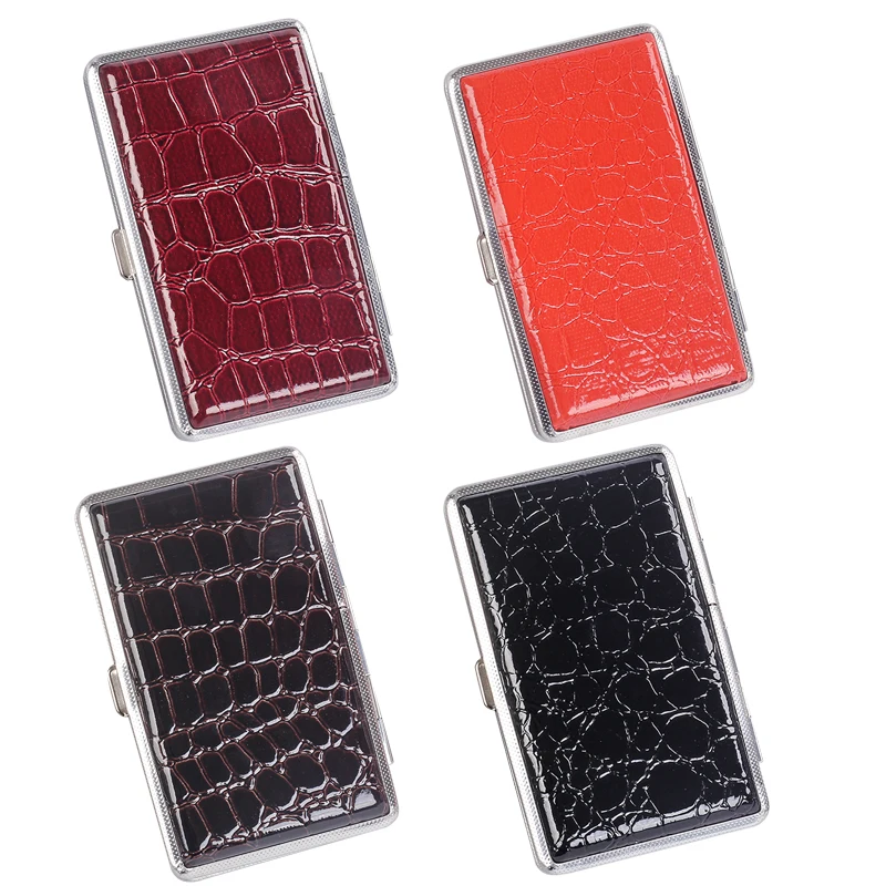 Cigarette Box Wholesale Trendy Reusable PU Leather +Metal 20PCS Capacity Cigarette Case Portable Cigarette Box For Men