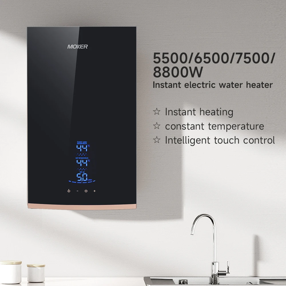 Moker Brand 220V 5500W 8800W Touch  Control Electric Tankless Water Heater Bathroom Hot Shower Instant Water Heaters