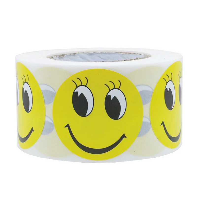
Spot wholesale yellow smiley face and eyelashes happy stickers stickers sealing stickers children teachers rewards 
