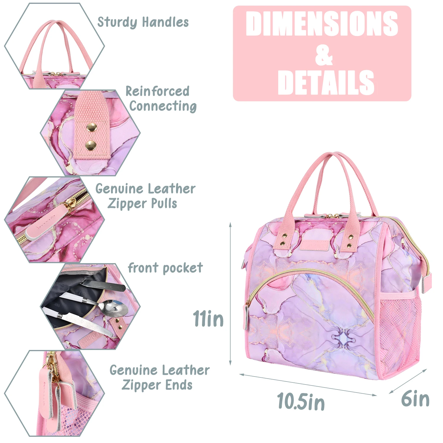 Lokass 2022 Latest Design Color Matching Picnic Bag Custom Logo Pattern Marble Pink Outdoor Fishing Fresh-keeping Lunch Bag