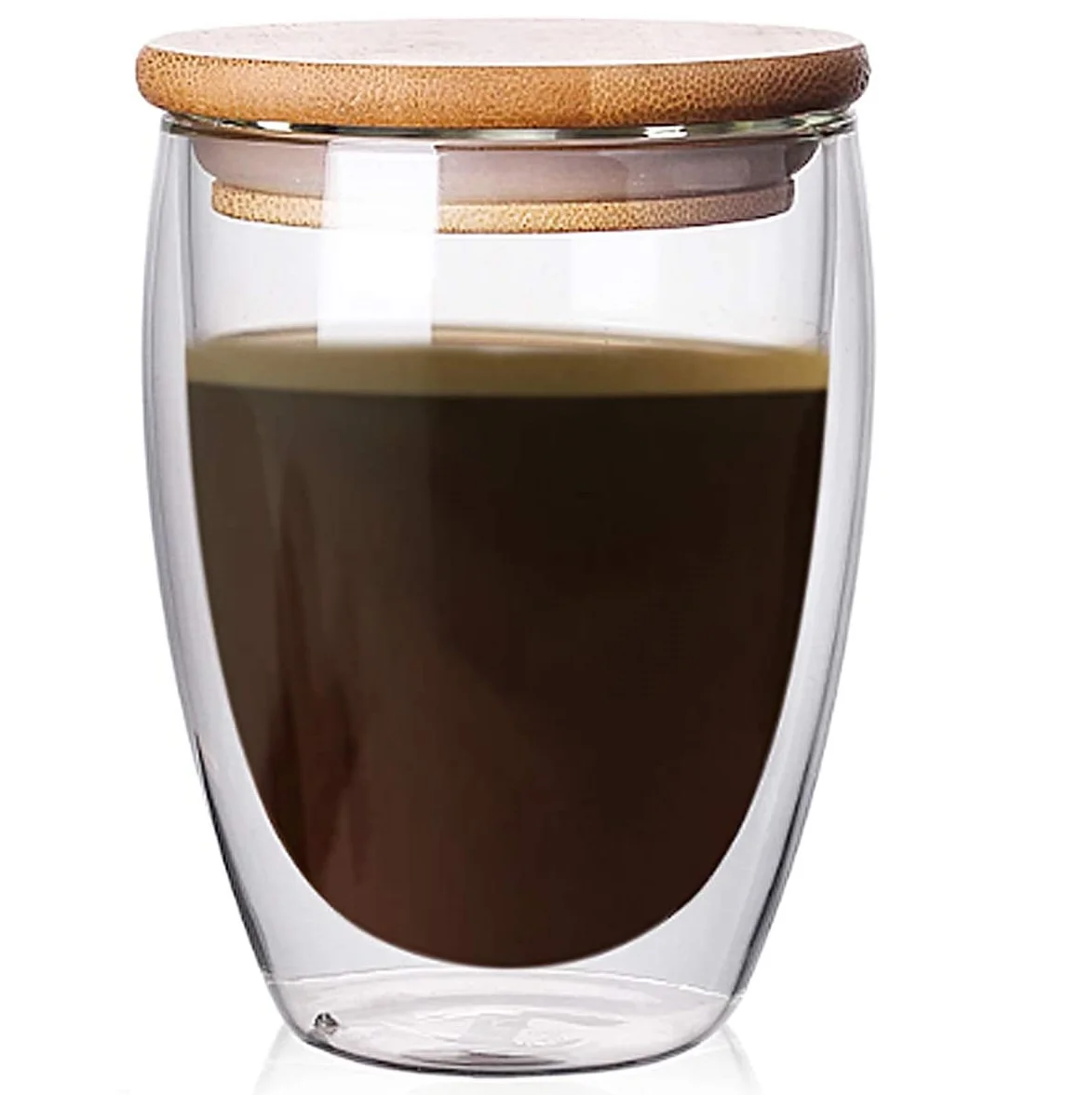 8oz 12oz 16oz Double Wall Borosilicate Glass Mugs Insulated Coffee Mugs with Bamboo Lid Heat-Resistant Double-Layer Structure