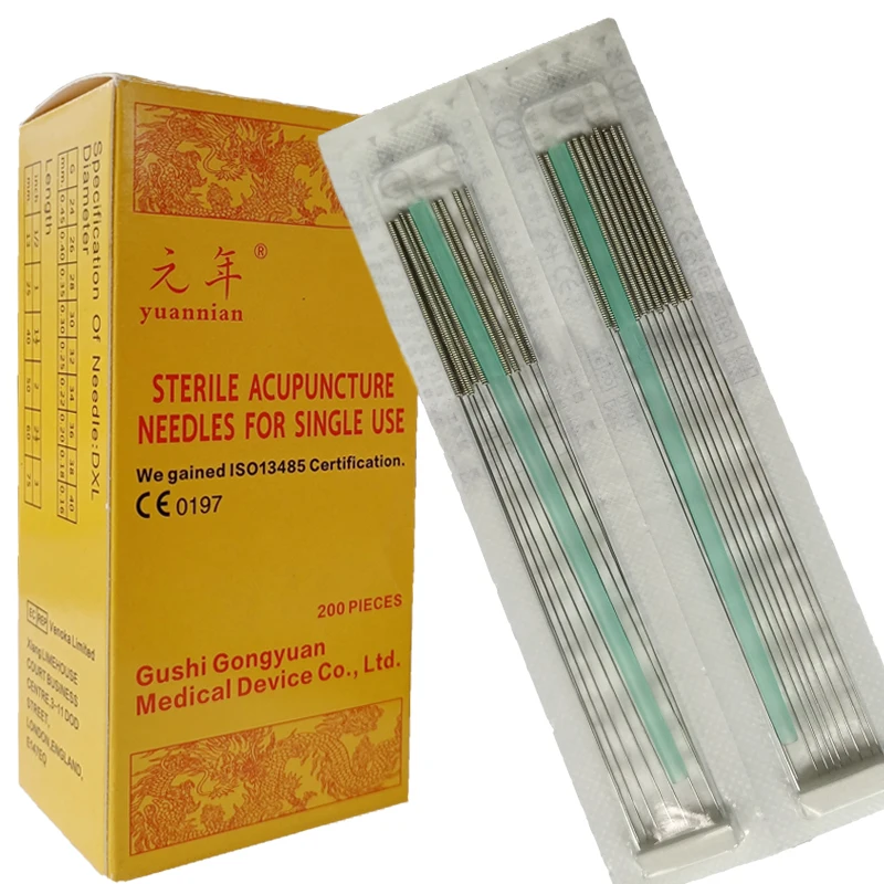 YUAN NIAN Disposable Acupuncture Needle with Tube 200 pcs/Box