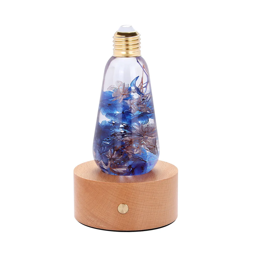 Creative  Clear aesthetics Old Bulb and Dry Flower atmosphere lighting Desk Lamp Transparent Poly Resin