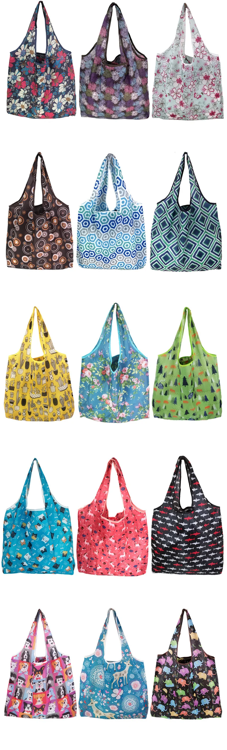 Custom Printing Logo Ripstop Machine Washable 190T Polyester Grocery Folding Tote Bag Reusable Rpet Foldable Shopping Bag