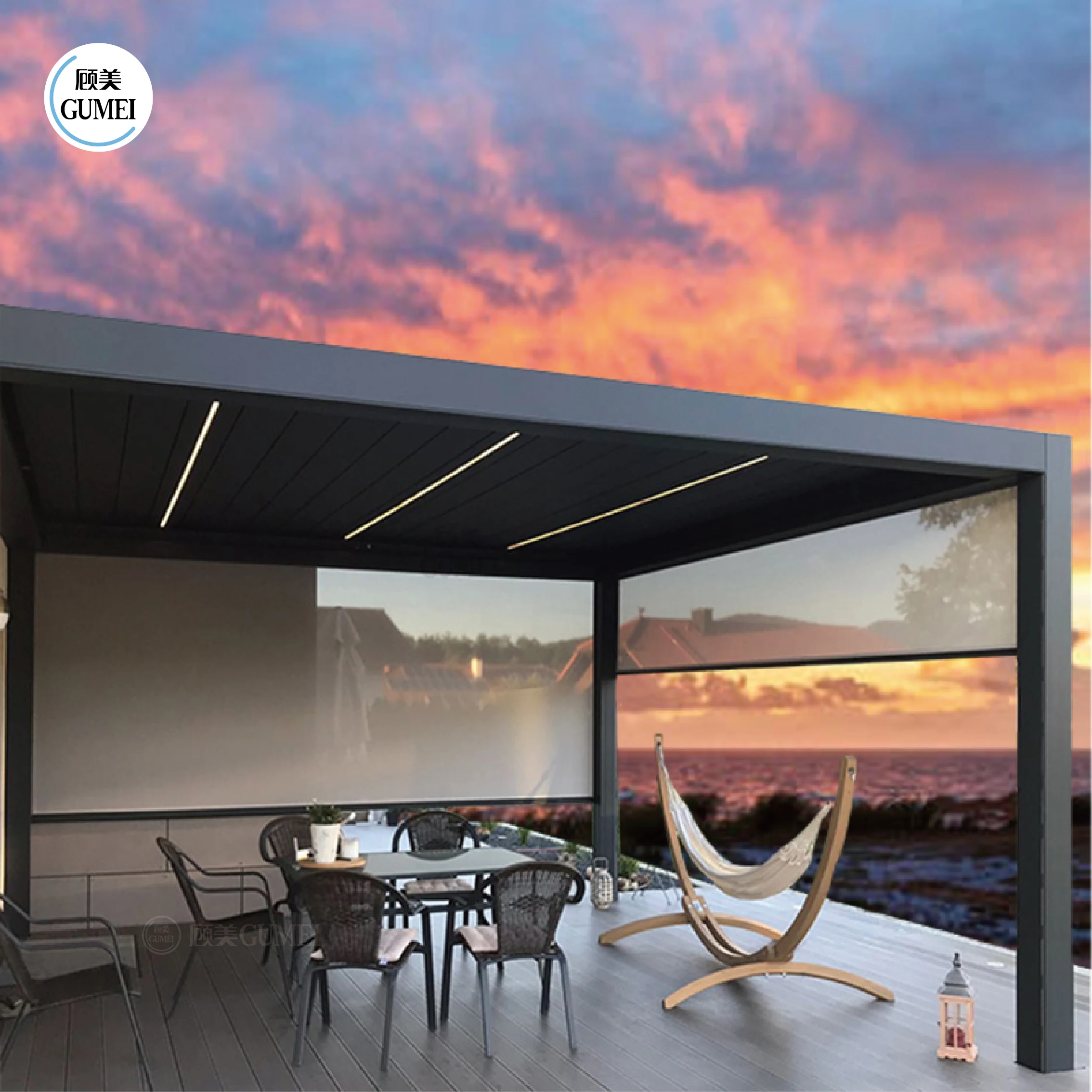 House Sun Rays and Rain Controllable Waterproof Louver Roof Bioclimate Pergolas For Sunny Zones