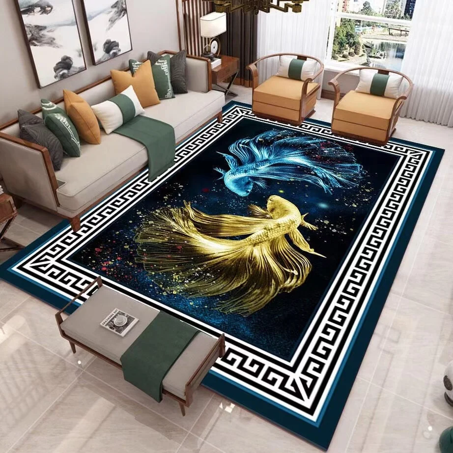 Chinese style lion design printed bedroom bedside carpet with diamond velvet