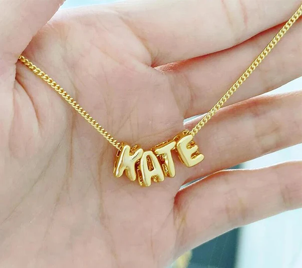 3D Bubble Letter Necklace Bijoux La Lettre Ch Bubble Initial Necklace Stainless Steel DIY Letter 316L Stainless Steel CubanChain