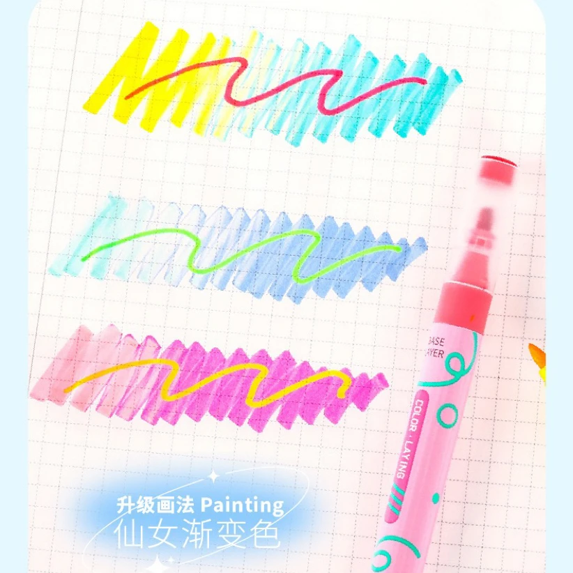 Double-head color-layering highlighter Stackable colors can be painted with Kawaii flash color-changing marker highlighter