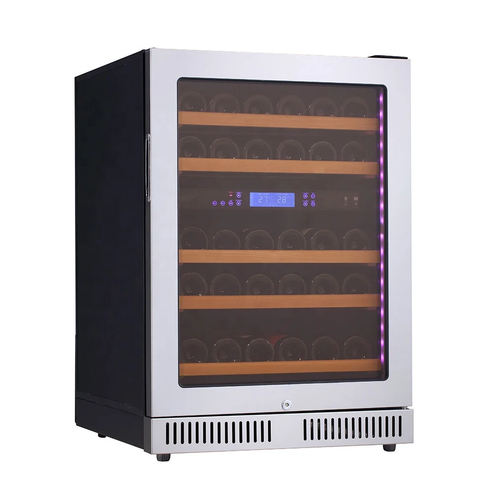 46 Bottle Compressor Dual Zone Black Brown Red Cabinet Wine Fridge  Cooler Humidor with Fan Cooling Digital  Two Temp Control