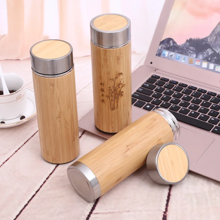 
100% bamboo coffee tea tumbler Natural Promotional Stainless Steel Vacuum Wood Bamboo Water bottle 