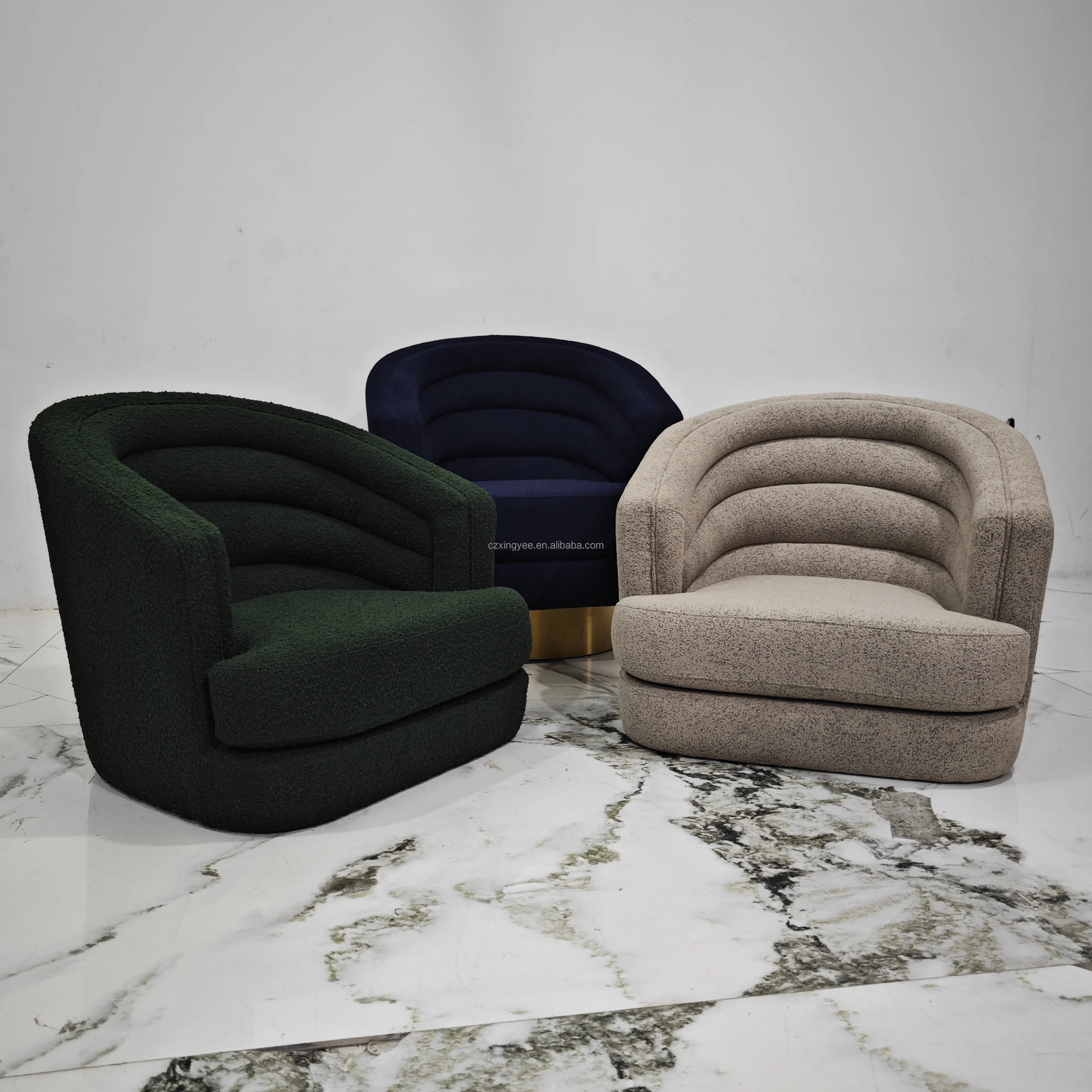 Modern Nordic Luxury Design Hotel Living Room Swivel Accent Chair Velvet Boucle Fabric Armchair Single Sofa Chair