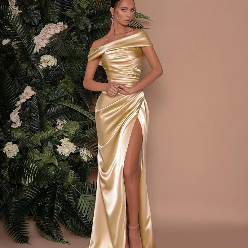 2022 Dinner Night Fashion elegant slit long dress V neck  floor length Woman Ladies Party Bodycon Evening Dress