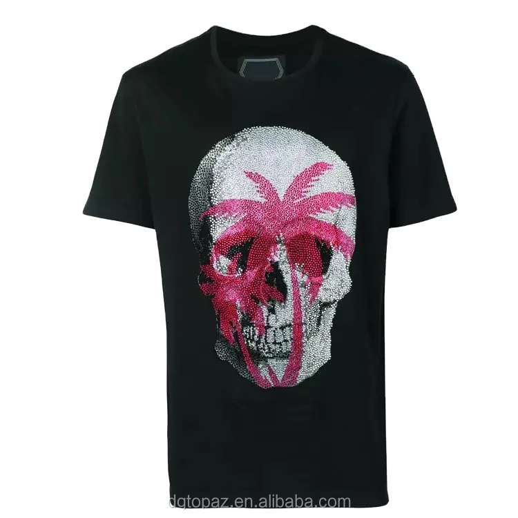 Free sample factory wholesale skull heat transfer bling iron on hoodie transfer for men