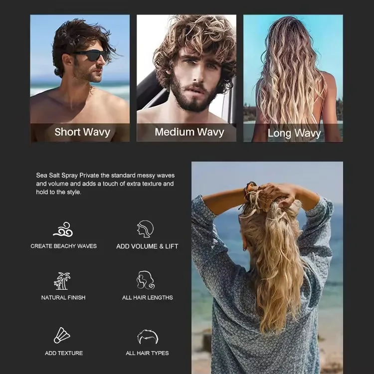 Fast Shipping Private Label Beach Hair Look Texturizing Volume Matt Styling Sea Salt Spray