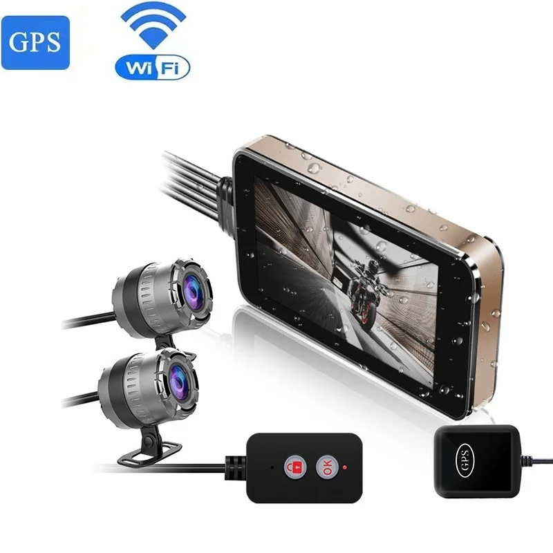 Motorcycle DVR 1080P WiFi Full Body Waterproof Dash Cam FHD Front Rear View Motorcycle High Performance Camera GPS Recorder Box