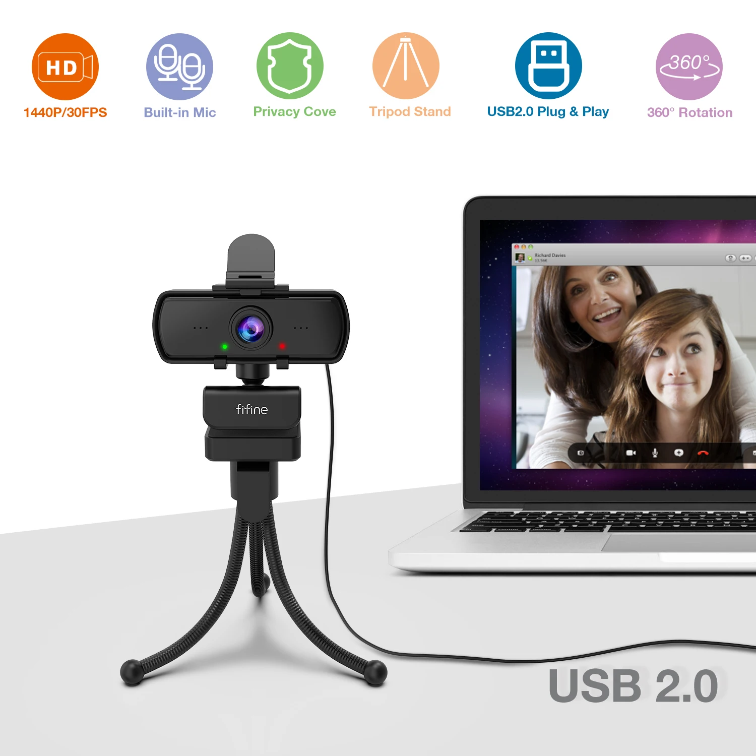  Fifine K420 веб-камера 1440P камера Встроенный