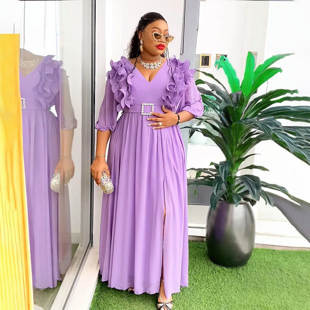 2025 New Fashion Simple Elegant Chiffon Banquet Dress Solid Color Turkey Party Dresses For Women