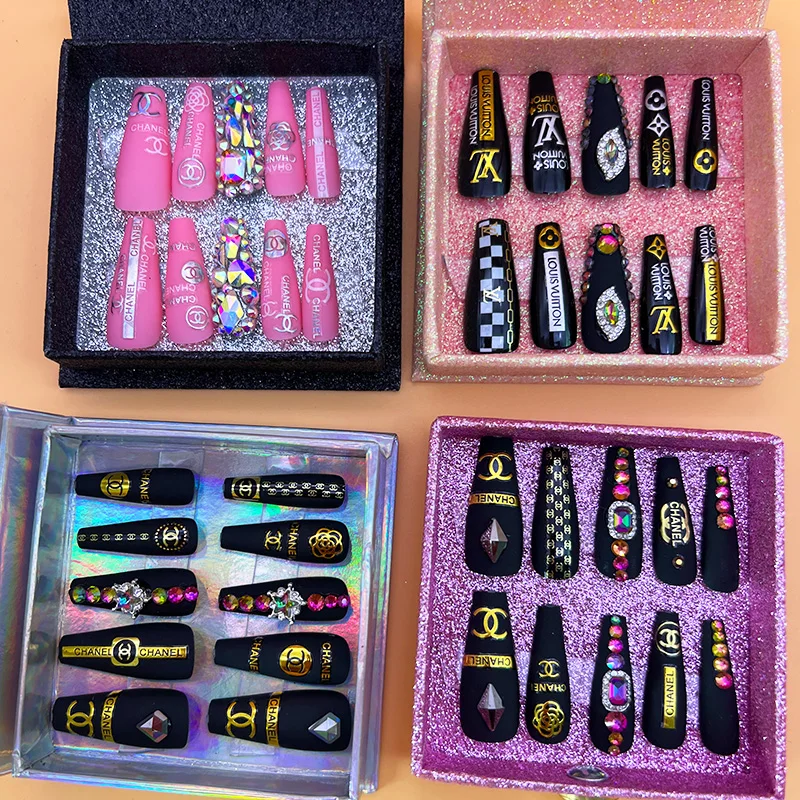 Customized private label crystal false  nails custom packaging box press on nail