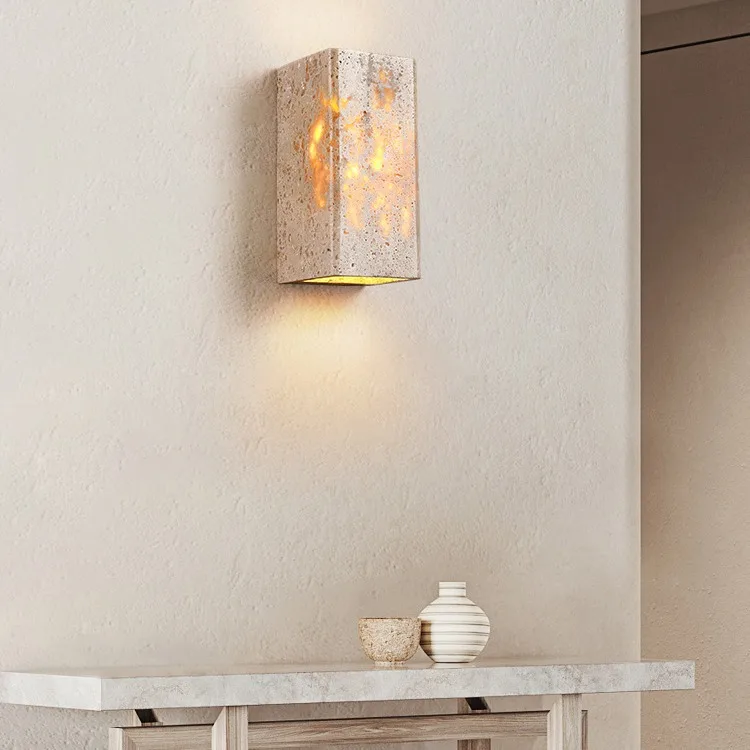 Modern Indoor LED Scone Outdoor Wall Light Marble Nordic Wabi Sabi Travertine Wall Lamp