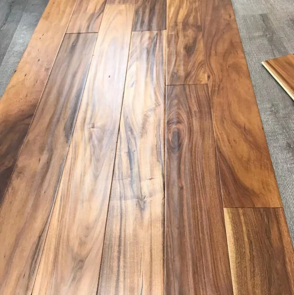 short leaf hand scraped golden color acacia engineered hardwood flooring