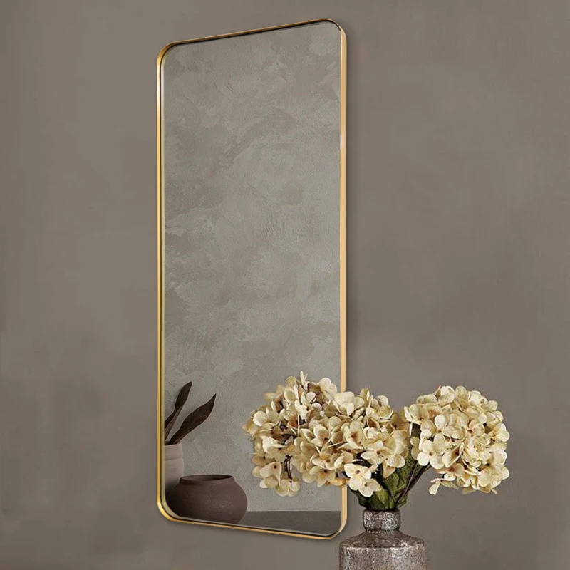 Antique Bronze Plated Metal Framed Mirror for Hotel Bedroom Stainless Steel Framed Decorative Mirror