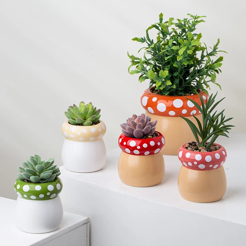 YUANWANG Cute Mushroom Succulent Flower Pots Planters Ceramic Bonsai Pot Succulent Ceramic Pot