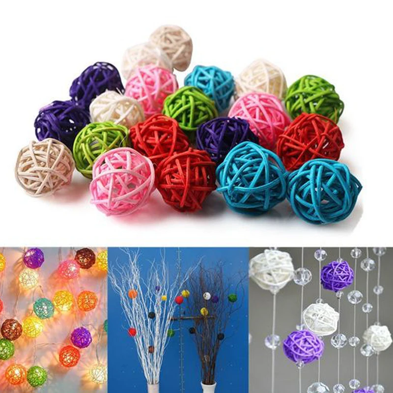 Diameter 4cm Colorful Rattan Ball Wicker Crafts Artificial Flower for Table Home Decor